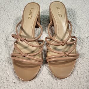 SCHUTZ Nude/Tan Strappy Block Heel Sandals